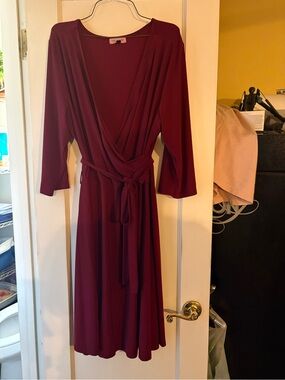 Midi Wrap Dress with Self-Tie Waist in Deep Wine